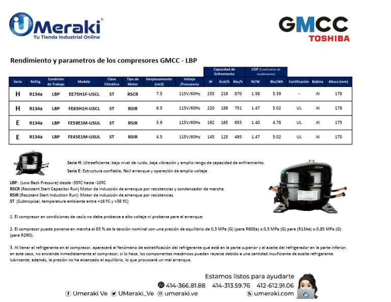 Datos Tecnicos GMCC | PDF | Ingeniería mecánica | Electricidad