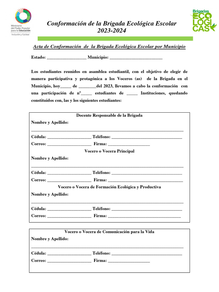 Actas de Conformaciòn de La Brigada Ecologica Escolar Municipal | PDF