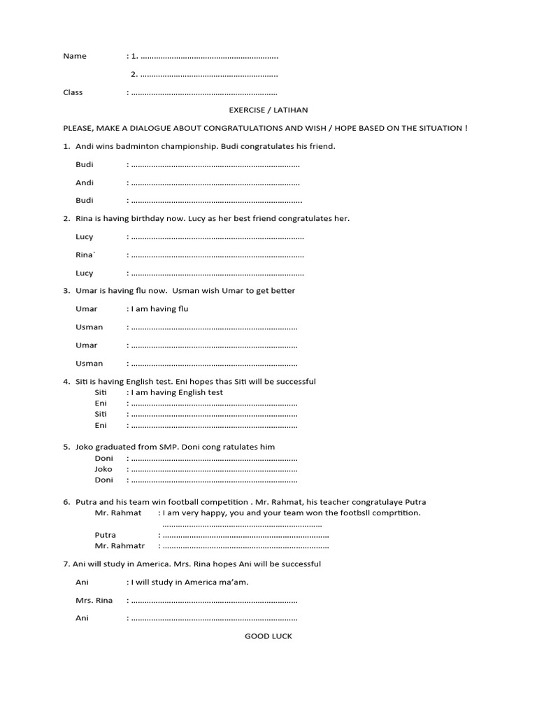 Exercise Congratulations and Hope | PDF