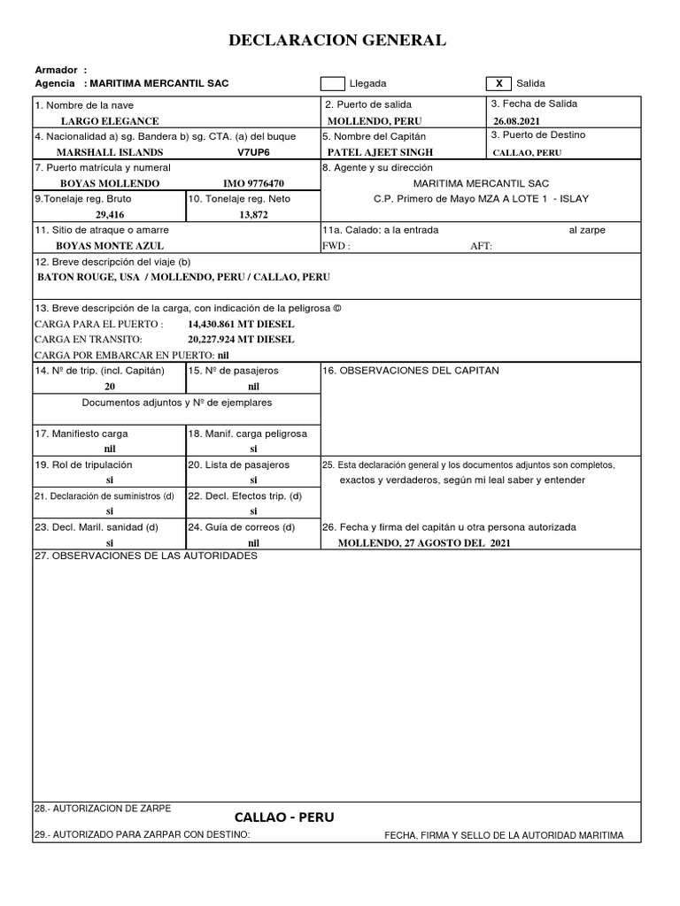 Declaracion General | PDF | Envío | Buques