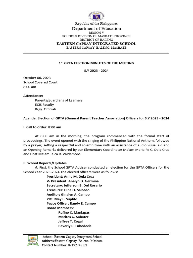 1st-GPTA-MEETING S.Y 2023 - 2024 | PDF