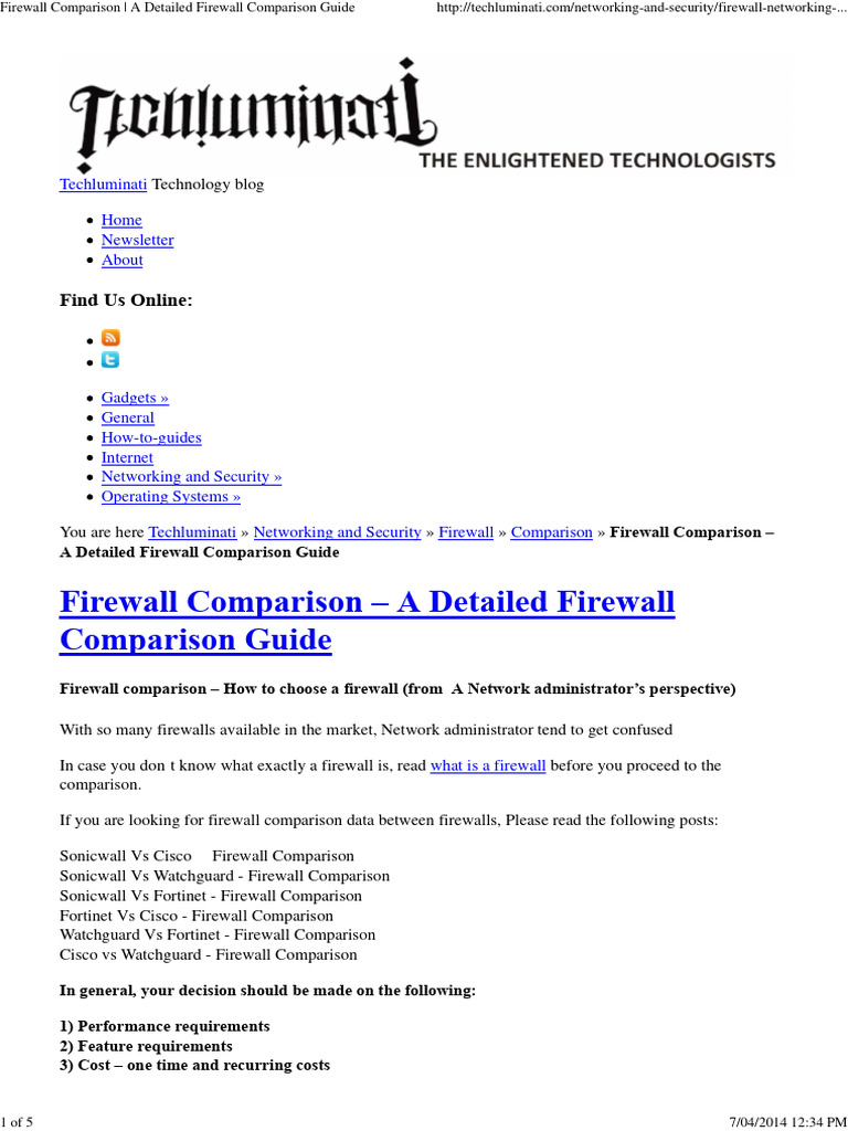 Comprehensive Firewall Comparison Guide | PDF | Internet | Computer Network