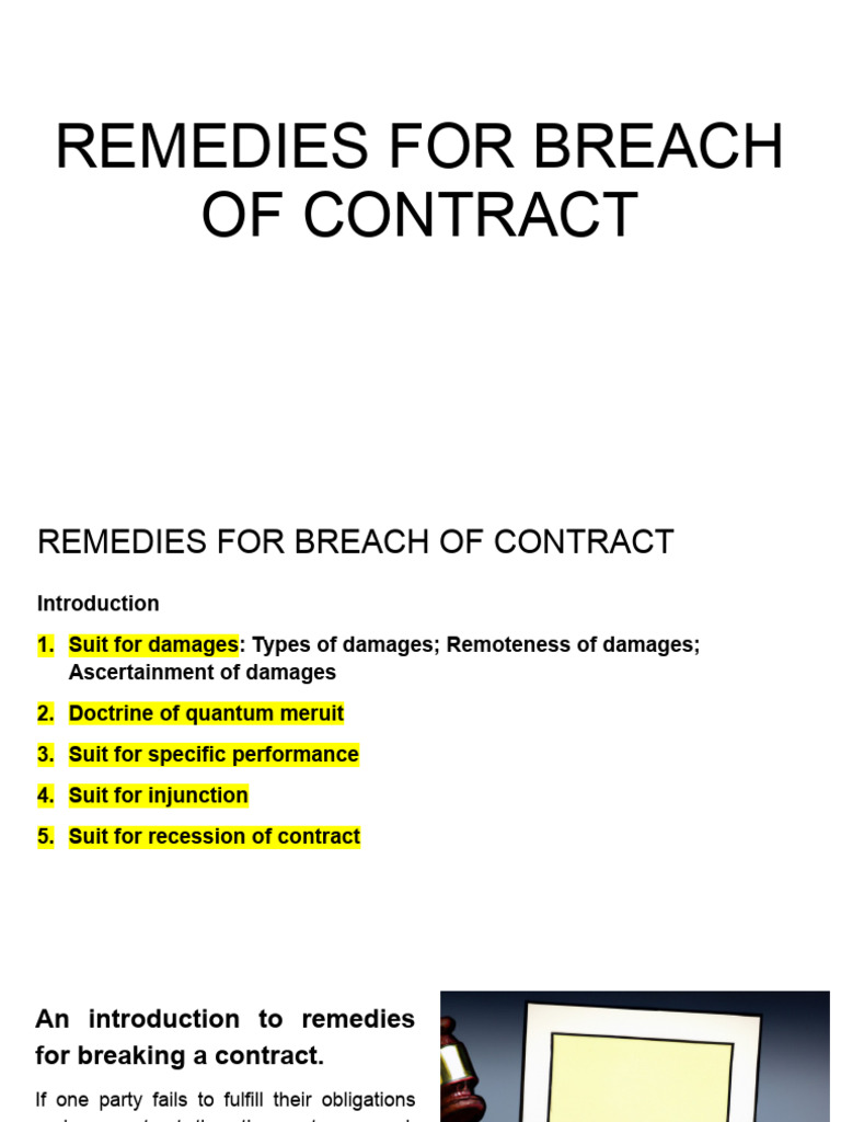 Remedies for Breach of Contract in India | PDF