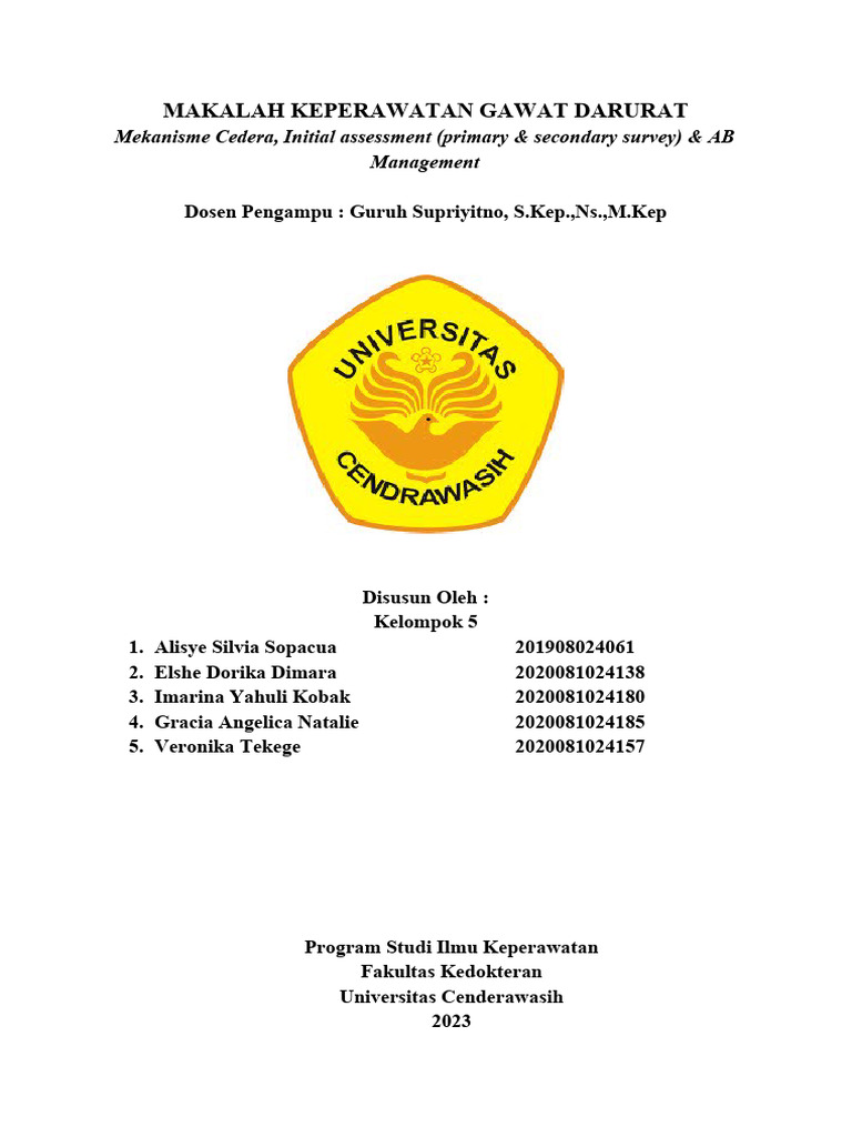 Makalah gadar kel 5 mekanisme cedera initial assessment primary