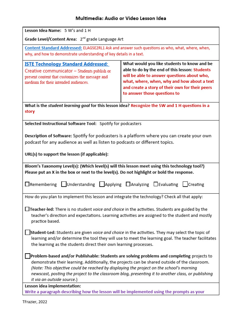 Audio Lesson Plan PDF Learning Podcast