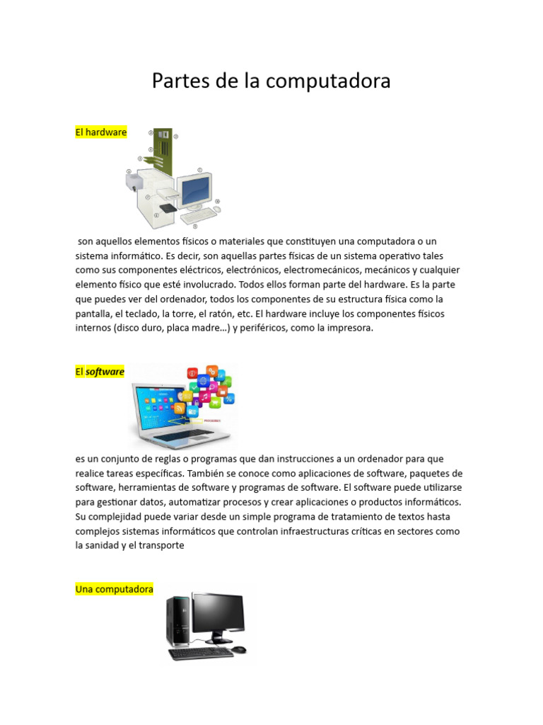 Partes y funciones de la computadora | PDF | Hardware de la computadora ...