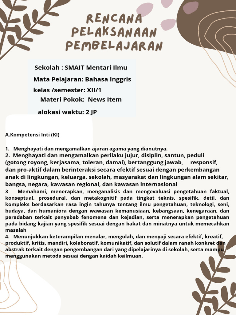 Rencana Pembelajaran Teks News Item | PDF | Karier & Perkembangan ...