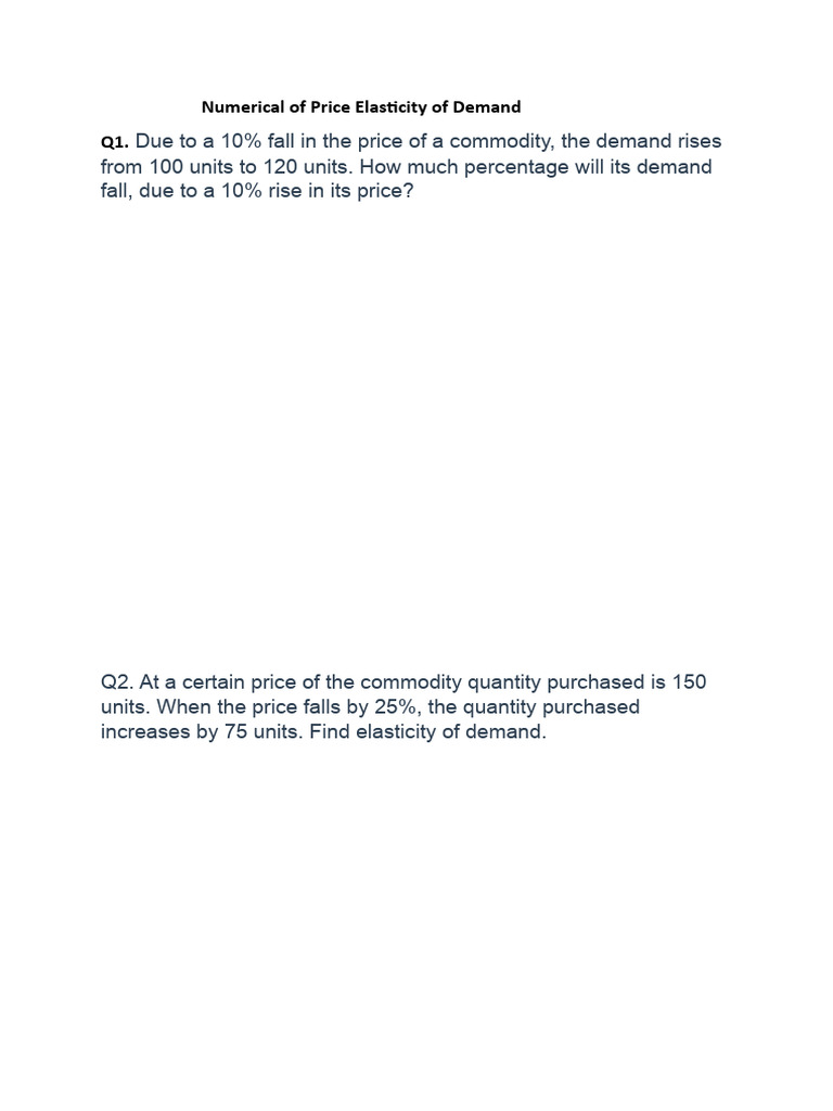 Numerical of Price Elasticity of Demand | PDF | Demand | Price ...