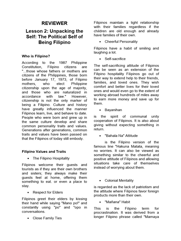Reviewer lesson 2 understanding the self pdf philippines proverb