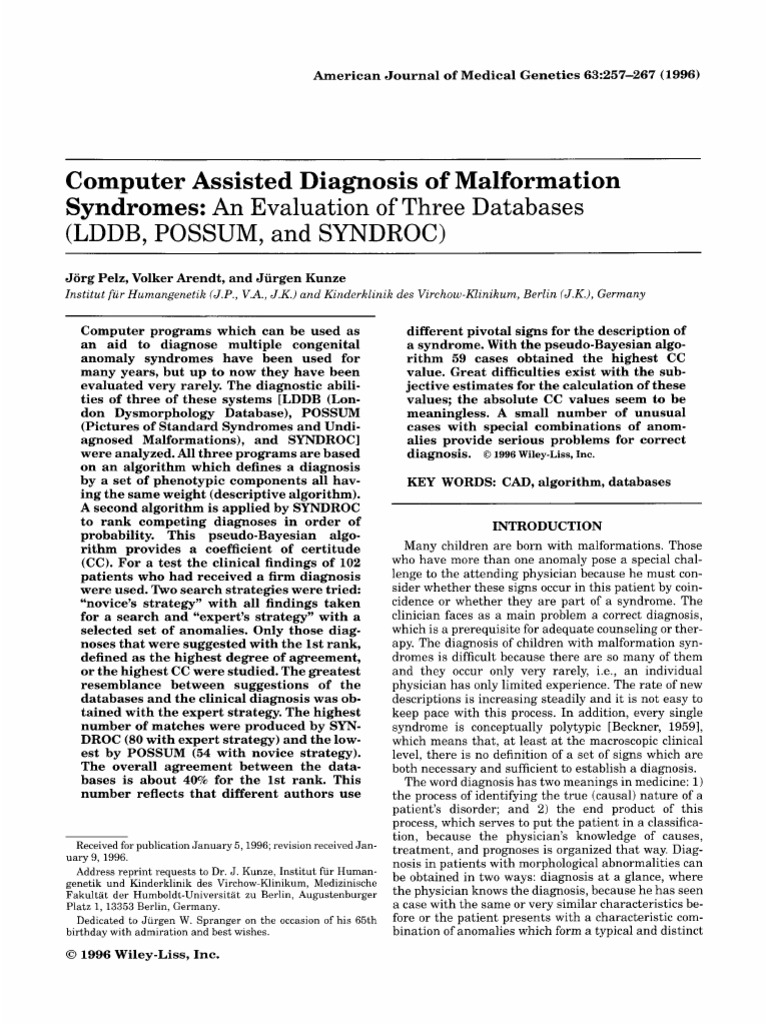 Computer assisted diagnosis of malformation syndromes an evaluation