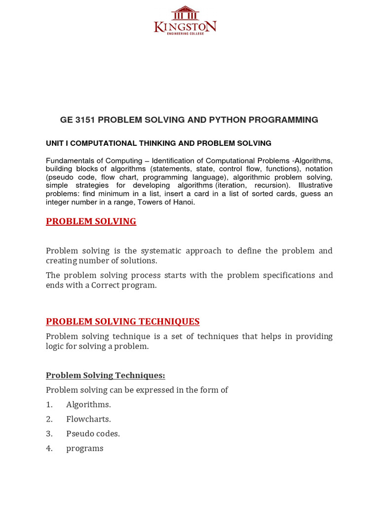 Problem Solving & Python Basics | PDF | Reserved Word | Algorithms