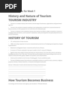 History and Nature of Tourism Tourism Industry: Lesson Proper For Week 1