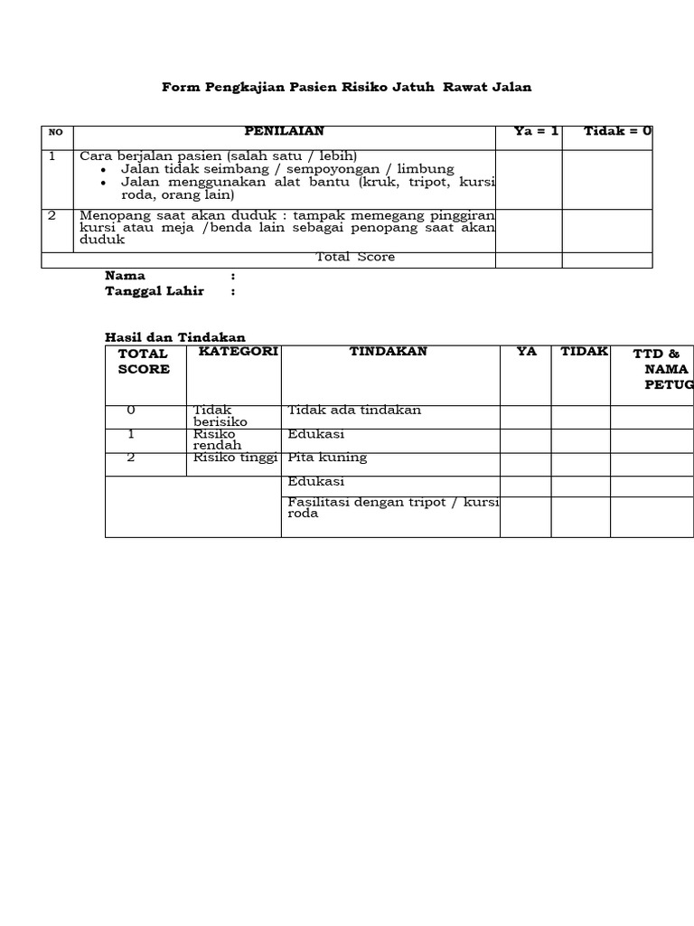 Formulir Penilaian Risiko Jatuh Pasien Pdf