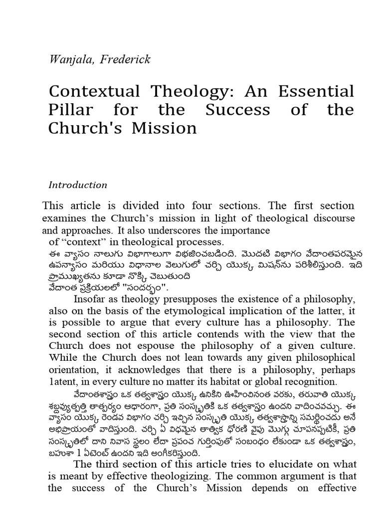 Contextual Theology An Essential Pillar For The Success of The Church's ...