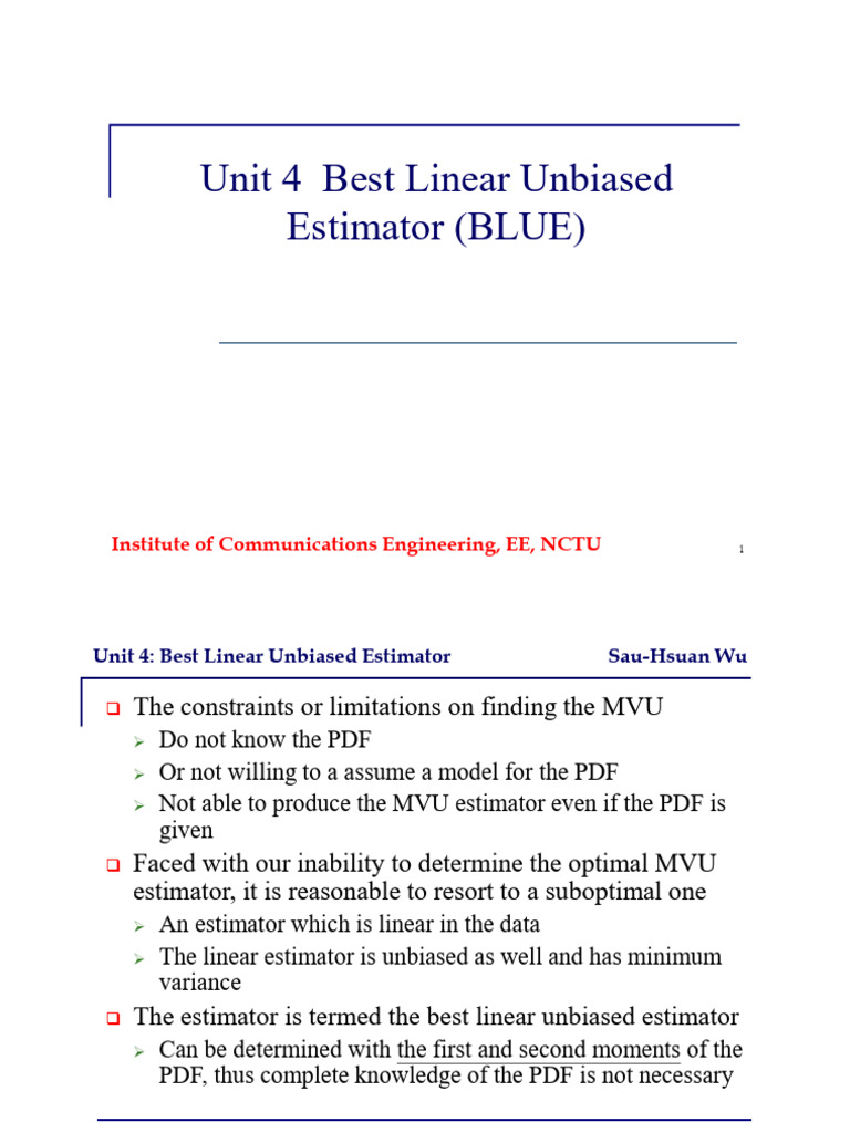 Best Linear Unbiased Estimator Explained | PDF | Estimator | Bias Of An ...