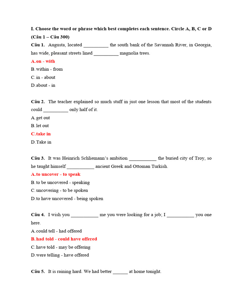 English Sentence Completion Exercises | PDF | Language Arts ...