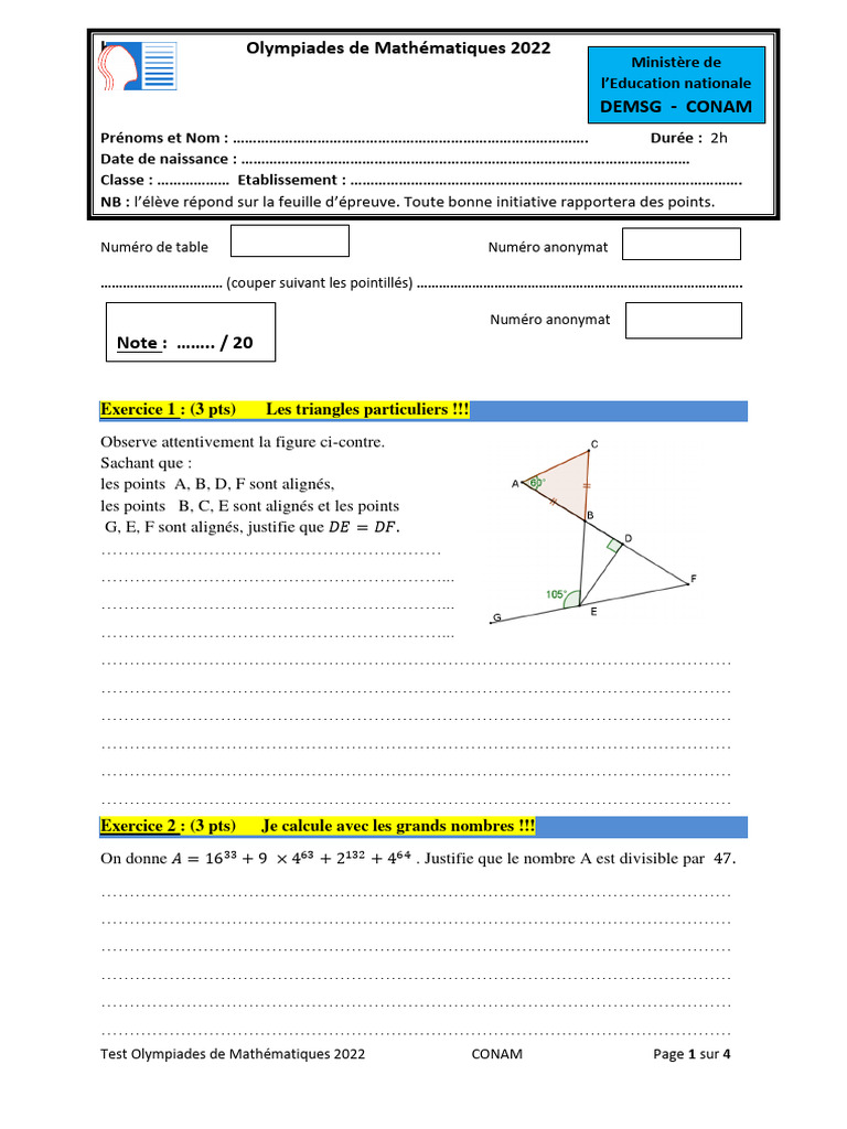 Test olympiades maths 2022 niveau 5e 4e final pdf