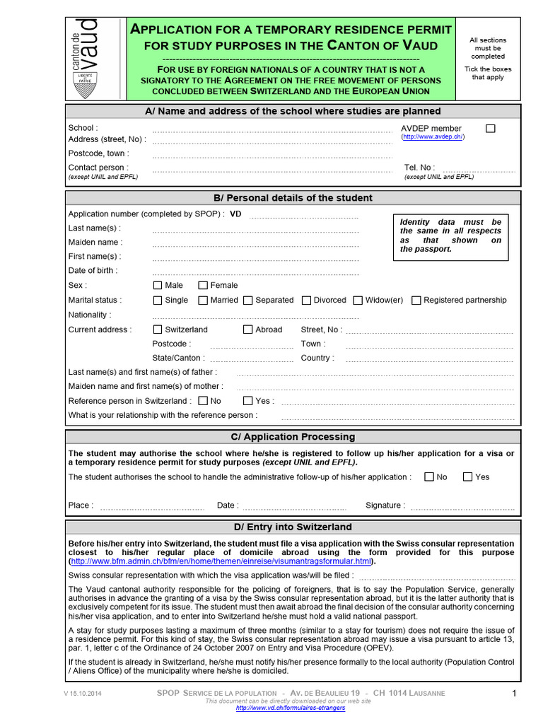 Application For Temporary Residence Permit Bi-1738 – JYZXLK