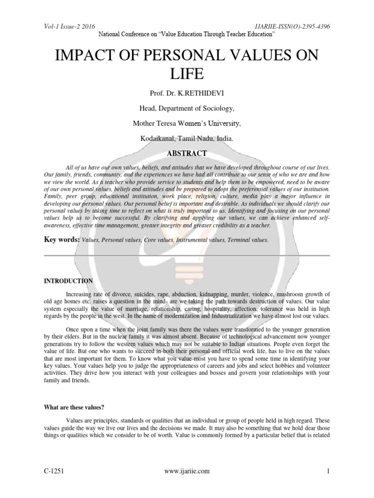 Impact of Personal Values on Life | PDF