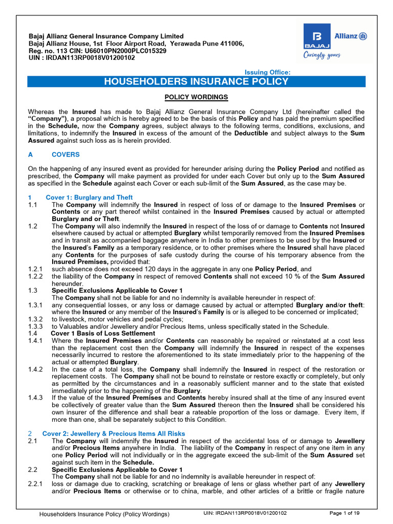 House Holders Package PDF Liability Insurance Insurance