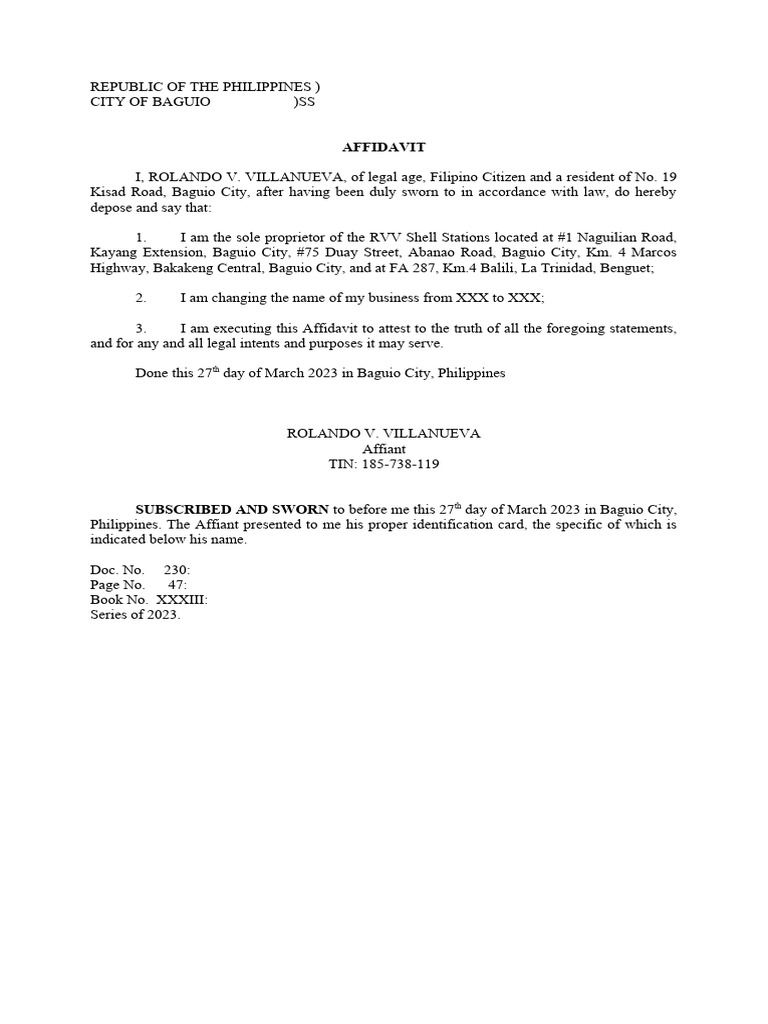 Affidavit of Business Name Change | PDF