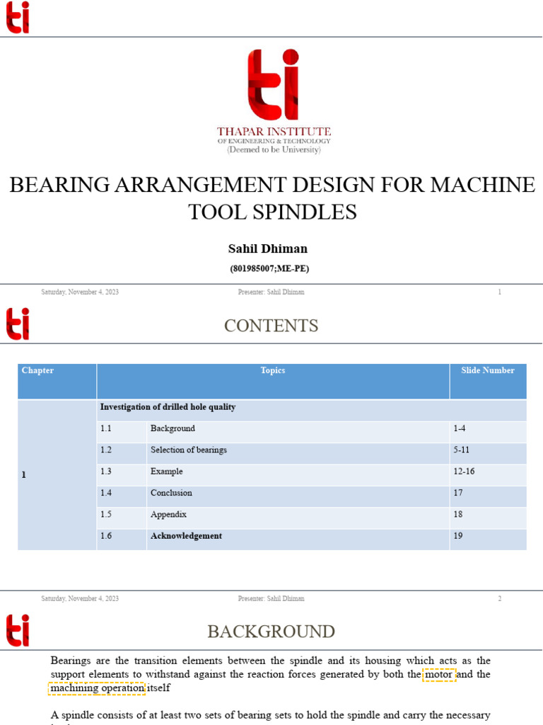 Bearing Design for Machine Tool Spindles | PDF