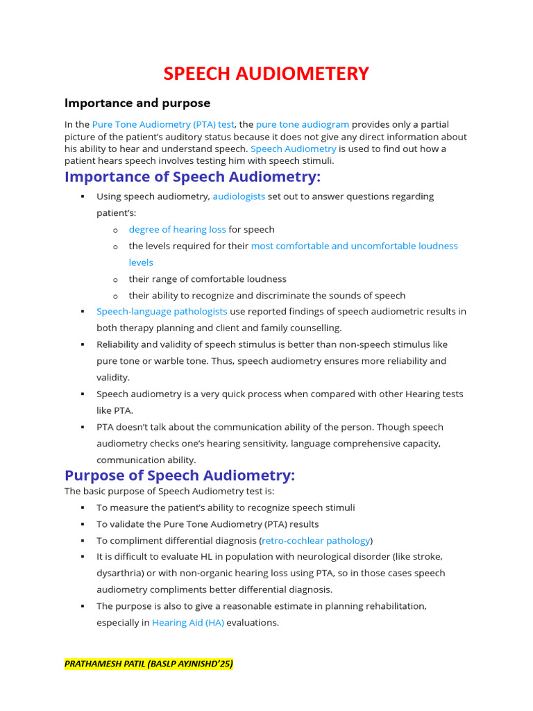 Speech Audiometery | PDF