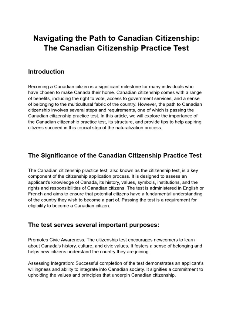 Canadian Citizenship Practice Test PDF