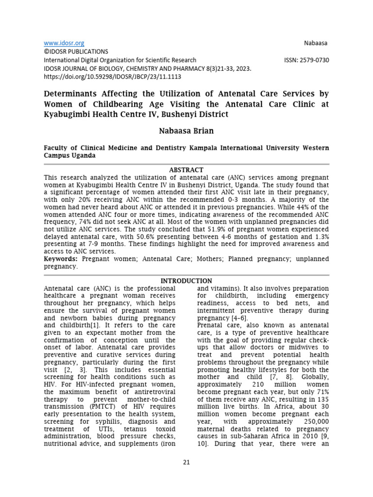 Determinants Affecting The Utilization of Antenatal Care Services by ...