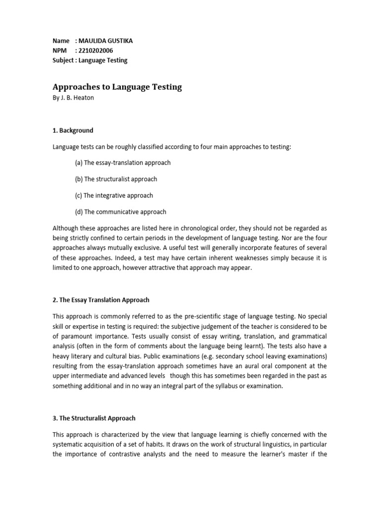 Approach To Language Testing | PDF | Psycholinguistics | Language ...