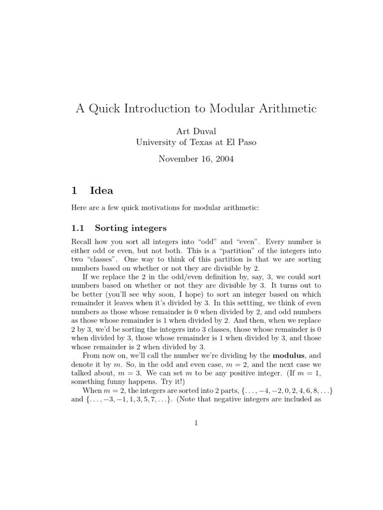 A quick introduction to modular arithmetic 1 idea pdf