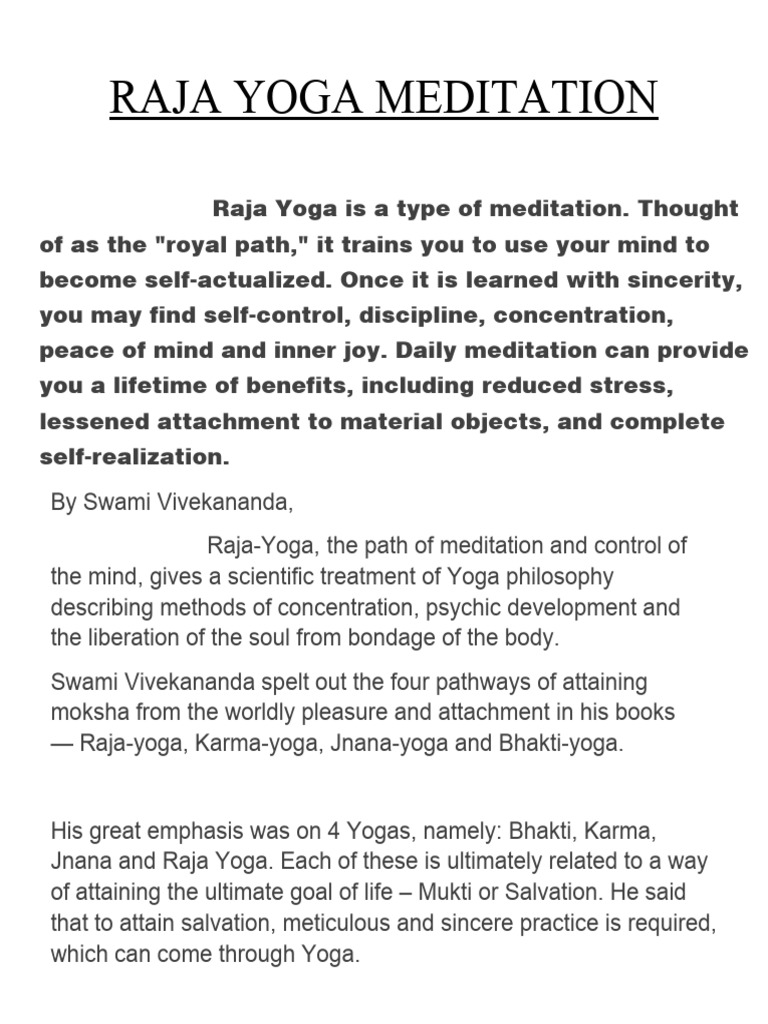Understanding Raja Yoga Meditation | PDF | Hatha Yoga | Yoga