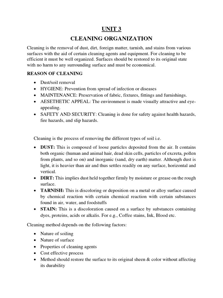 UNIT 3 Cleaning Organization | PDF