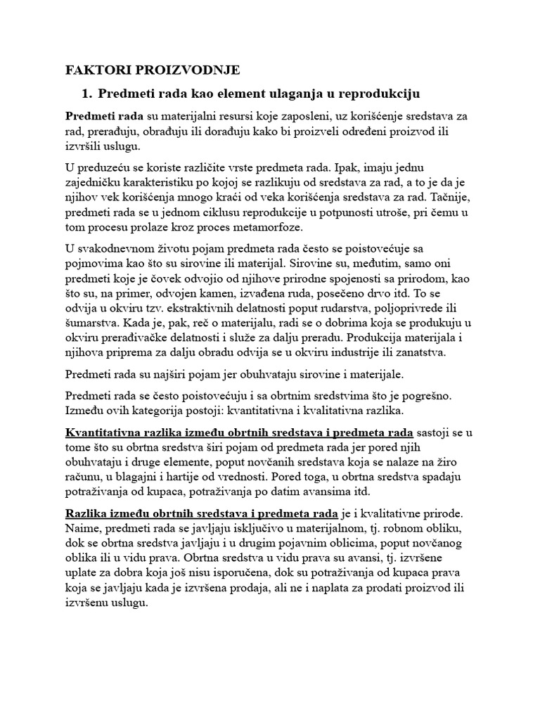 Faktori Proizvodnje | PDF