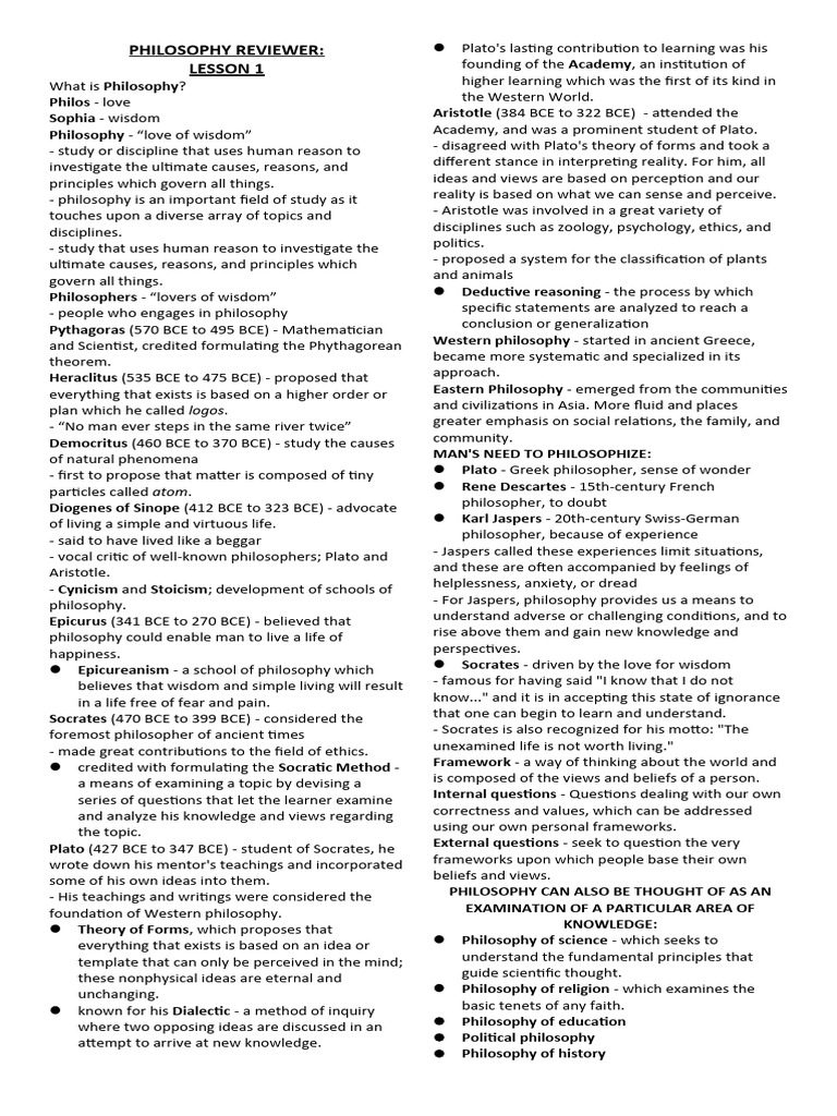 Grade 12 Philosophy Reviewer Guide | PDF | Truth | Reason