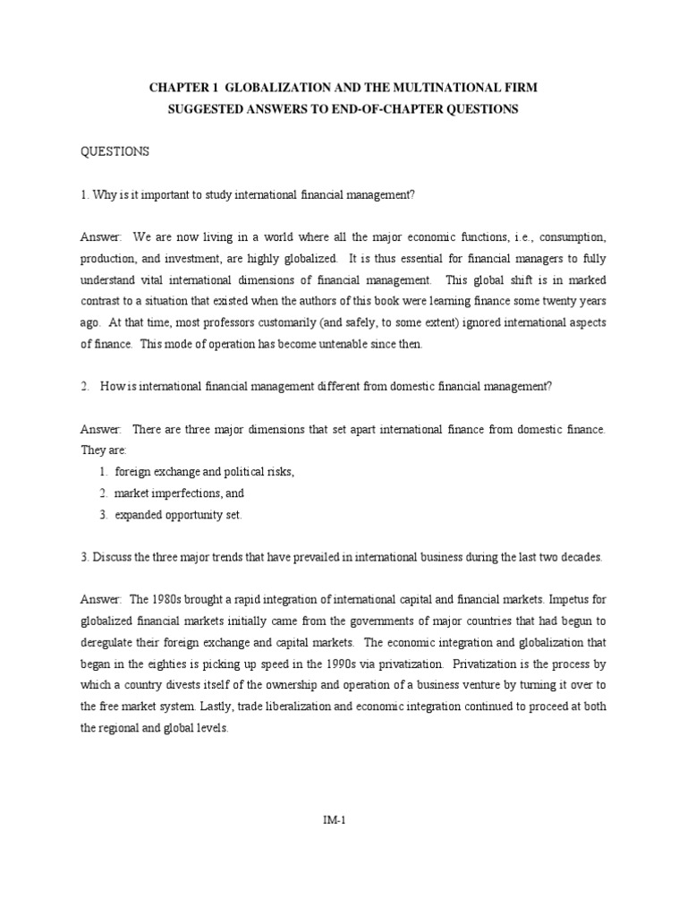 ER Ch01 Solution Manual | PDF | Comparative Advantage | Multinational ...