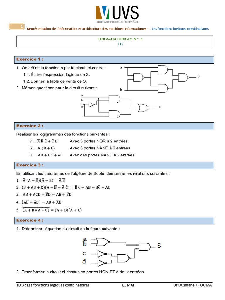 Fonctions Logiques Combinatoires | PDF | Méthodes et références ...