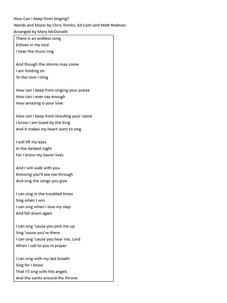 How can i keep from singing pdf