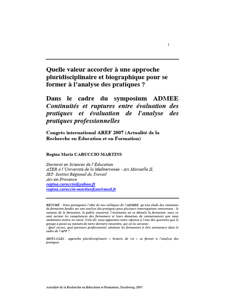Approche pluridisciplinaire en formation | PDF | Psychologie | Auto ...