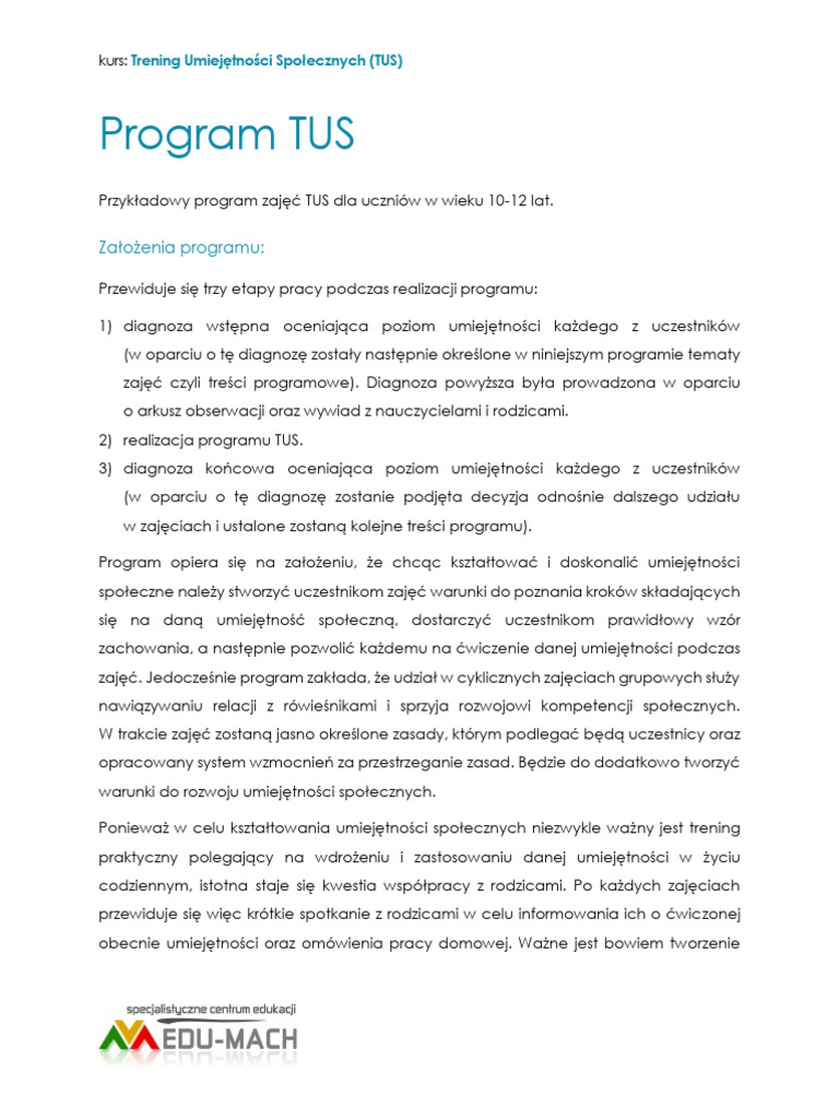 Przykładowy Program TUS | PDF