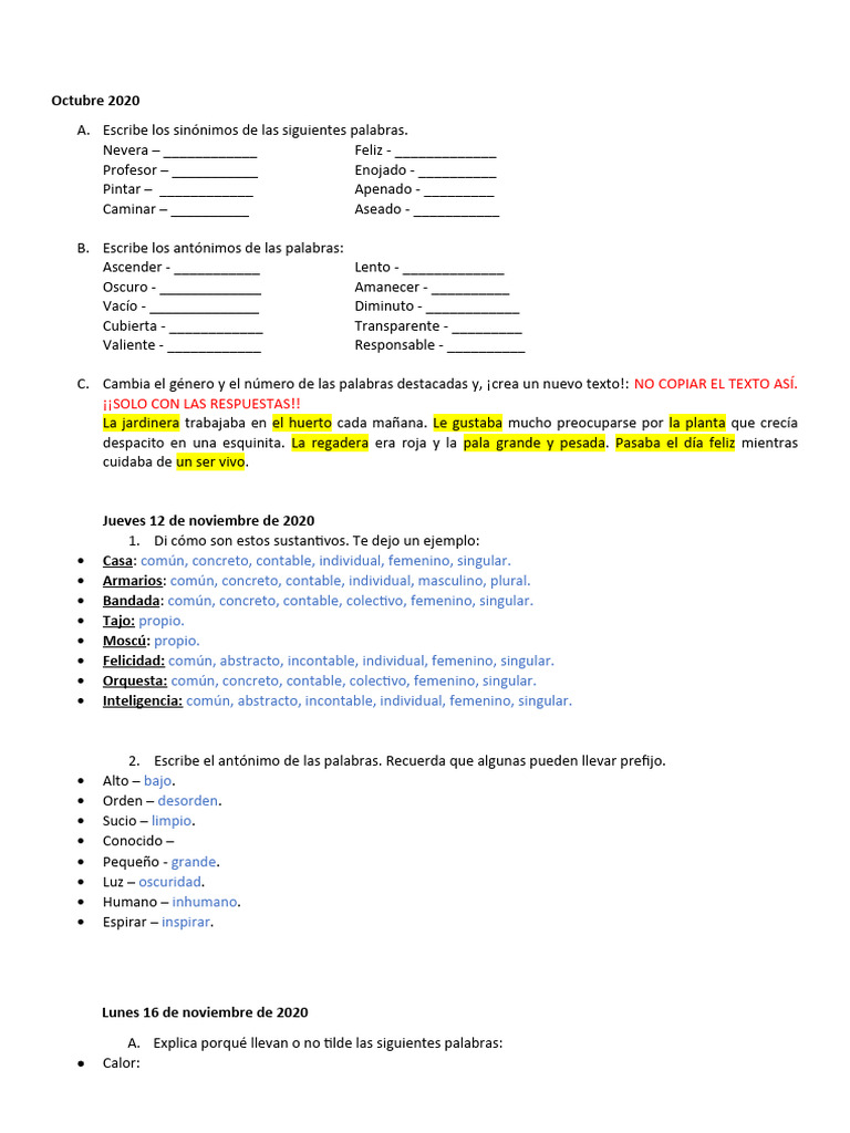 Ejercicios de Lengua y Literatura | PDF | Artes del Lenguaje y Comunicación