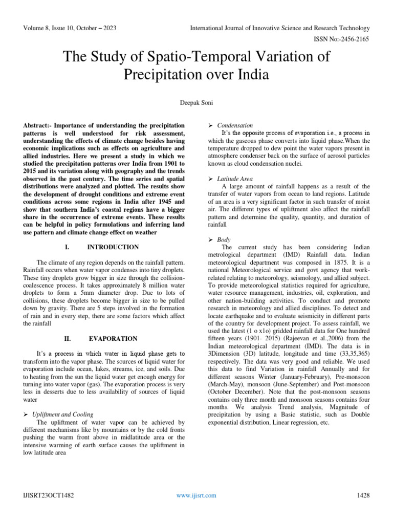 The Study of Spatio-Temporal Variation of Precipitation Over India | PDF