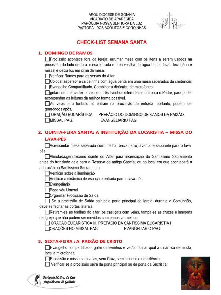 Checklist para a Semana Santa 2023 | PDF | Eucaristia | Páscoa