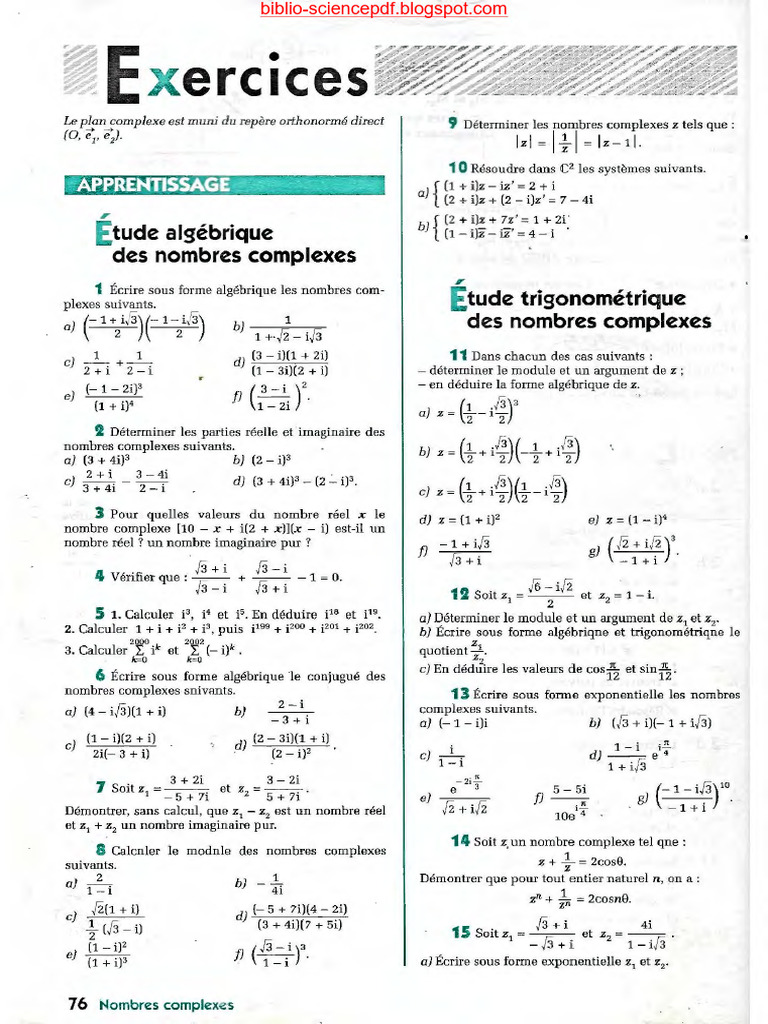 Étude des Nombres Complexes et Transformations | PDF | Nombre complexe ...