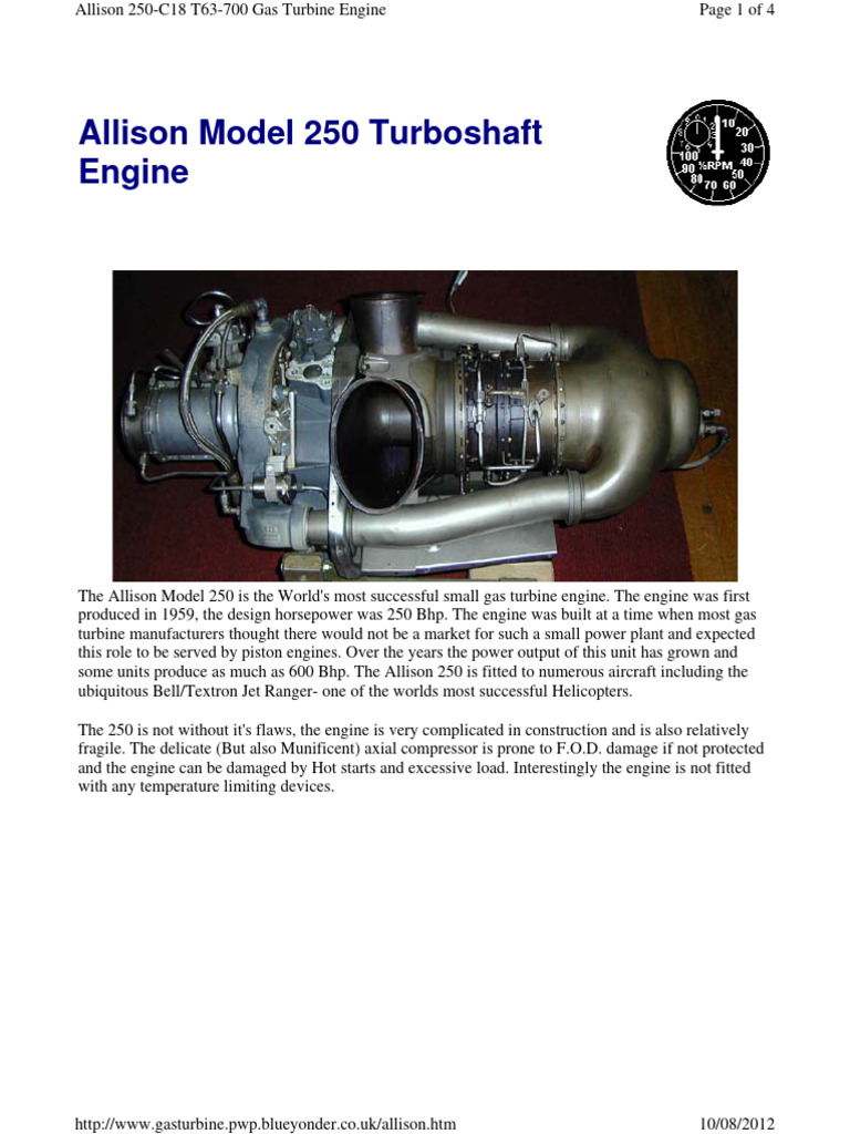 Allison Model 250 Turboshaft Overview | PDF | Gas Turbine | Engines