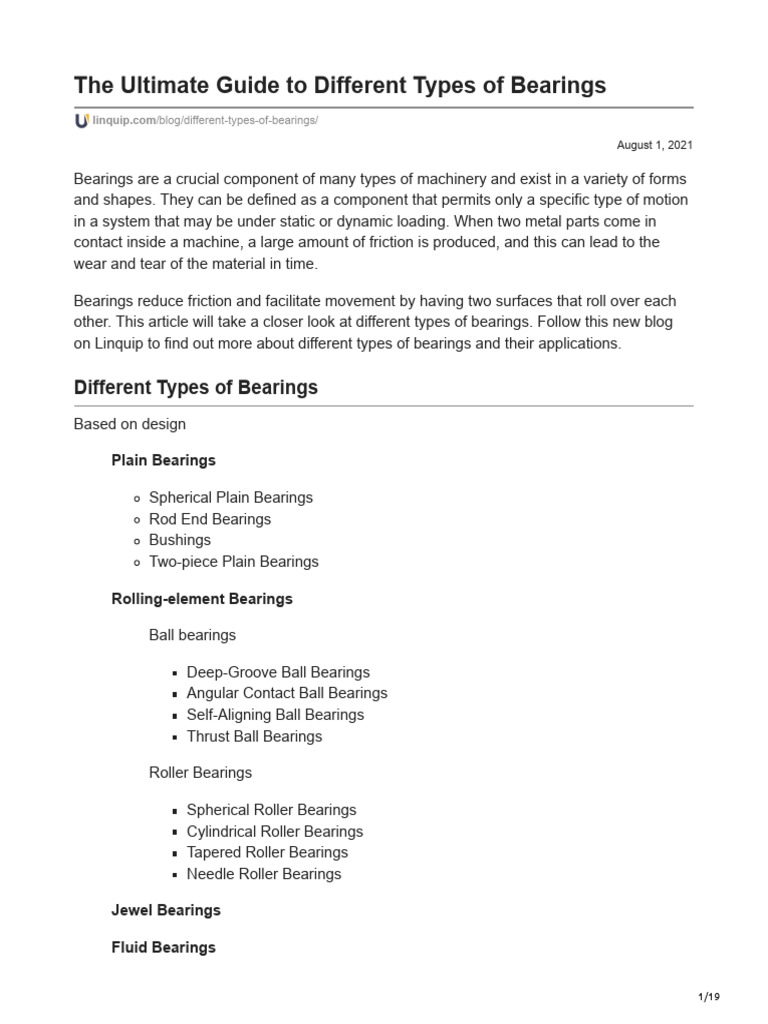 The Ultimate Guide To Different Types of Bearings PDF Bearing