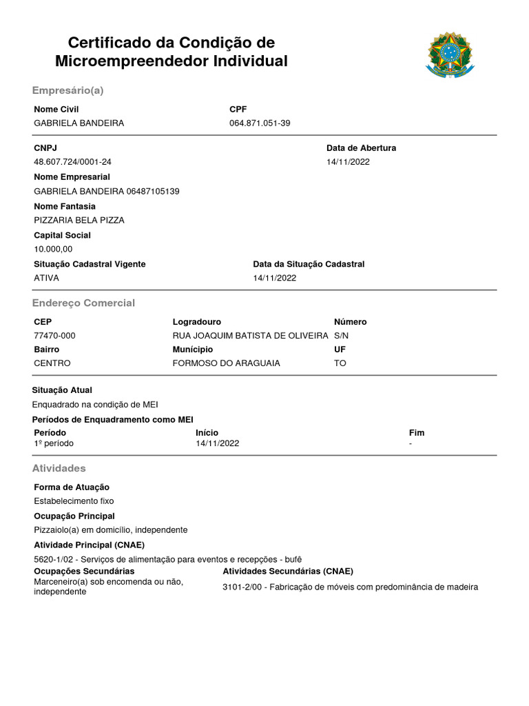 Certificado de MEI de Gabriela Bandeira | PDF