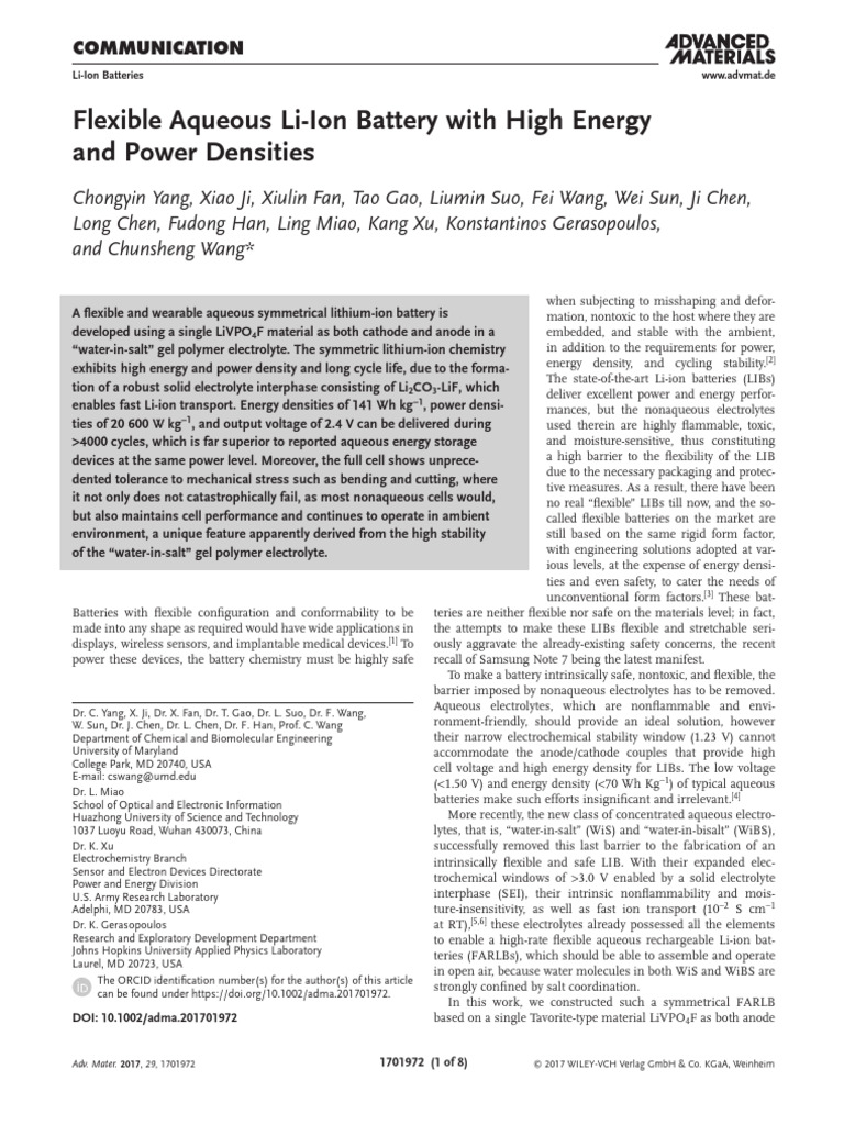 Flexible Aqueous Li-Ion Battery With High Energy | PDF | Lithium Ion ...
