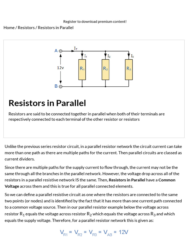 Resistors in Parallel Parallel Connected Resistors PDF Series And