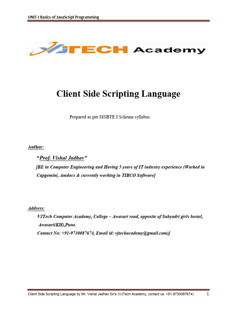 VJTech JavaScript UNIT-I Notes | PDF